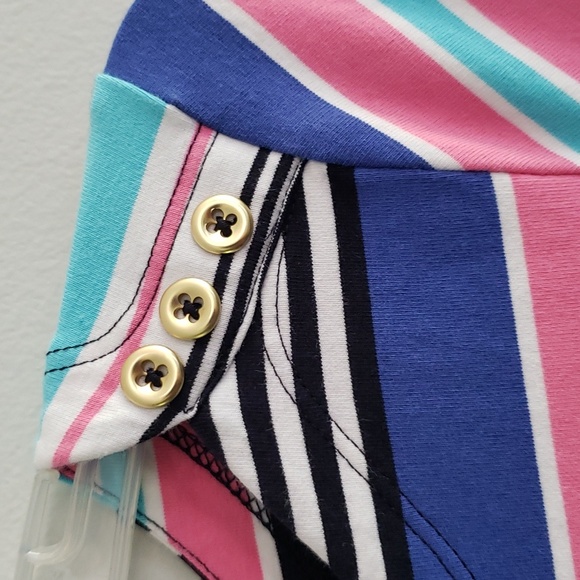 Talbots Multicolor Stripe Jersey Bodycon Dress Gold Button - Picture 7 of 7